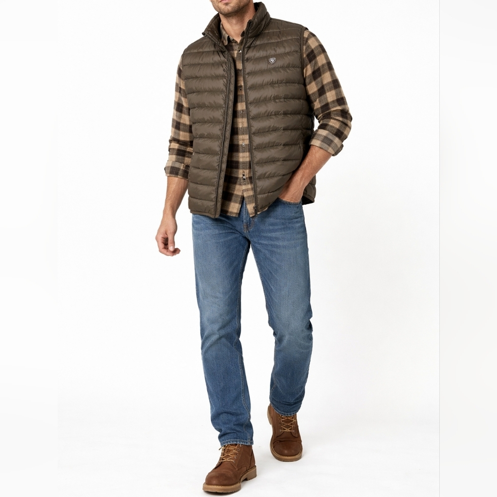 ARIAT Ideal Down Puffer Vest | XXL | Brown Olive | Lightweight Cabin Core